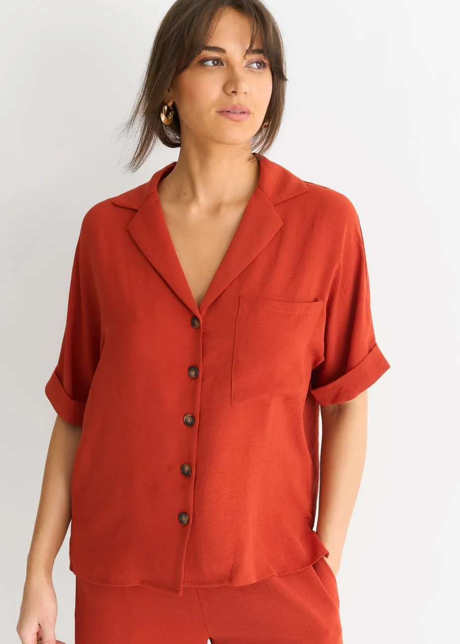 Gini London Rust Air Flow Oversized Shirt Top