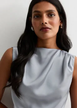 Gini London Silver High Neck Sleeveless Satin Top