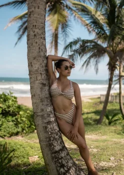 Gini London Tan Textured Twisted Stripe Bikini Top