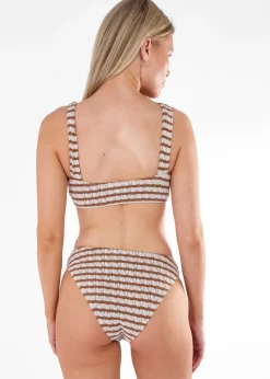 Gini London Tan Textured Twisted Stripe Bikini Top