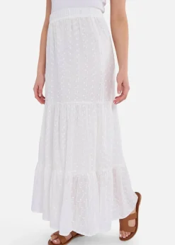 Gini London White Cotton Broderie Skater Maxi Skirt