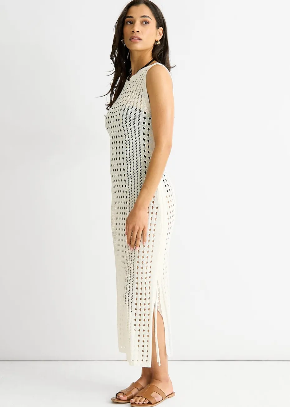 Gini London White Crochet Knit Bodycon Midi Dress