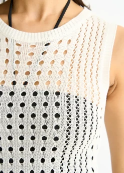 Gini London White Crochet Knit Bodycon Midi Dress