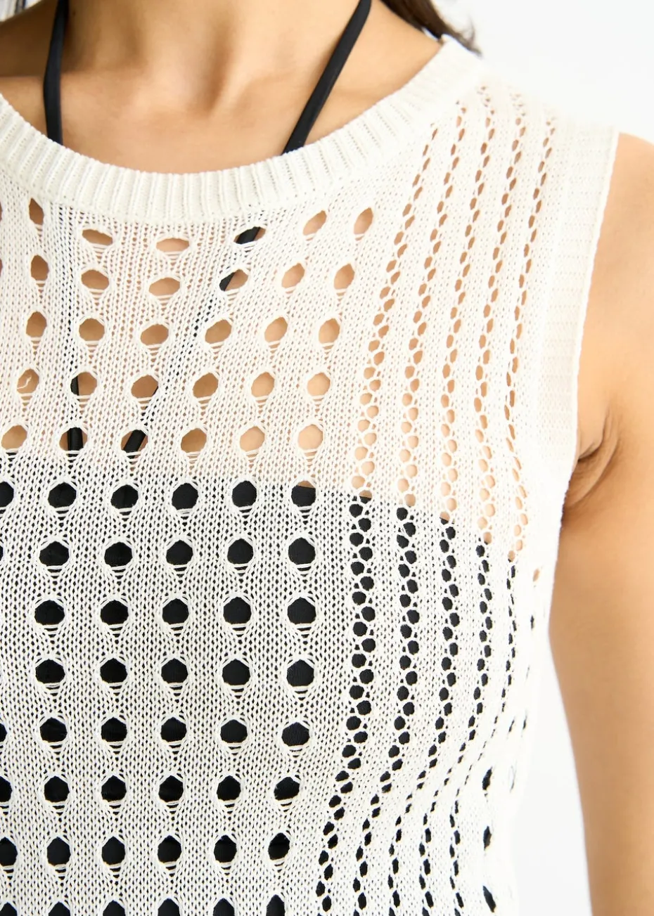 Gini London White Crochet Knit Bodycon Midi Dress