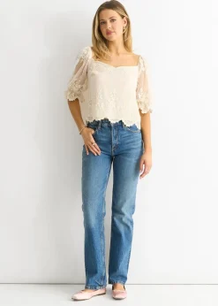 Gini London  White Embroidered Lace Scallop Blouse