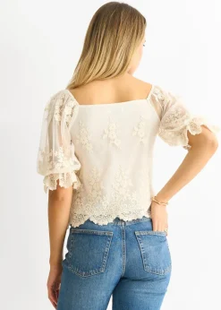 Gini London  White Embroidered Lace Scallop Blouse