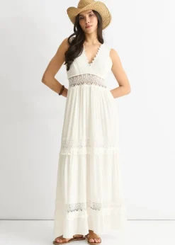 Gini London White Lace Trim Viscose Maxi Dress