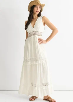 Gini London White Lace Trim Viscose Maxi Dress