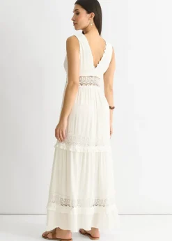 Gini London White Lace Trim Viscose Maxi Dress