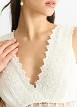 Gini London White Lace Trim Viscose Maxi Dress