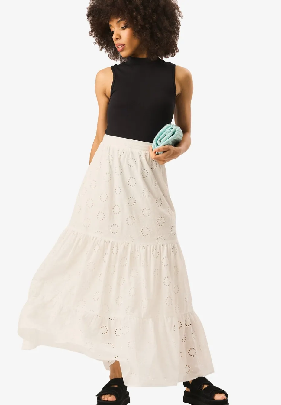 Gini London White Tiered Lace Embroidered Long Skirt