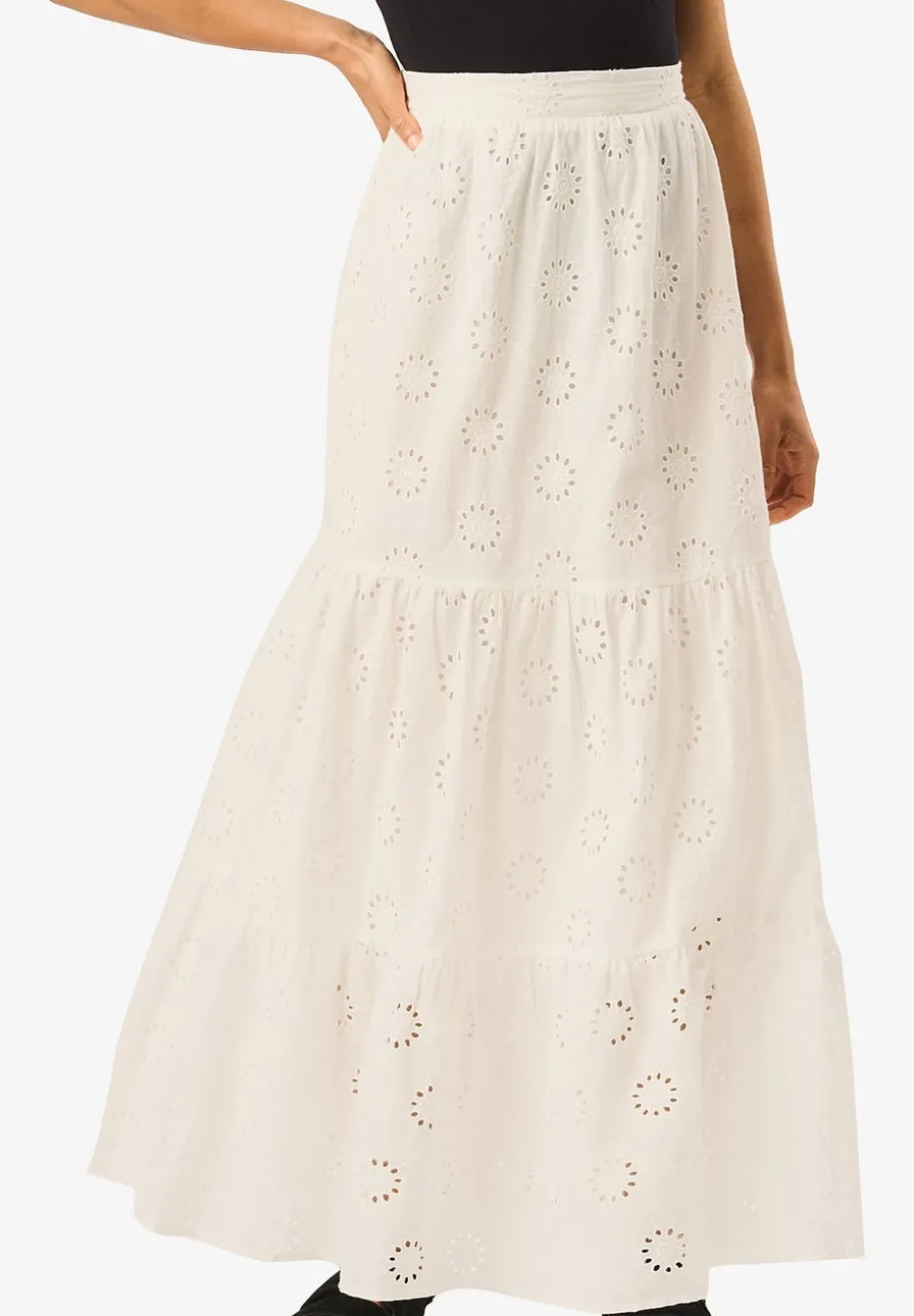 Gini London White Tiered Lace Embroidered Long Skirt