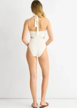 Gini London White Twisted Cut Out Halter Swimsuit