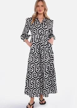 Gini loondon Black Geo Print Smock Maxi Dress