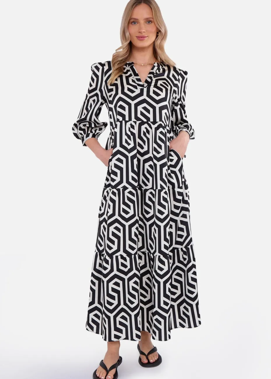 Gini loondon Black Geo Print Smock Maxi Dress
