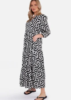 Gini loondon Black Geo Print Smock Maxi Dress