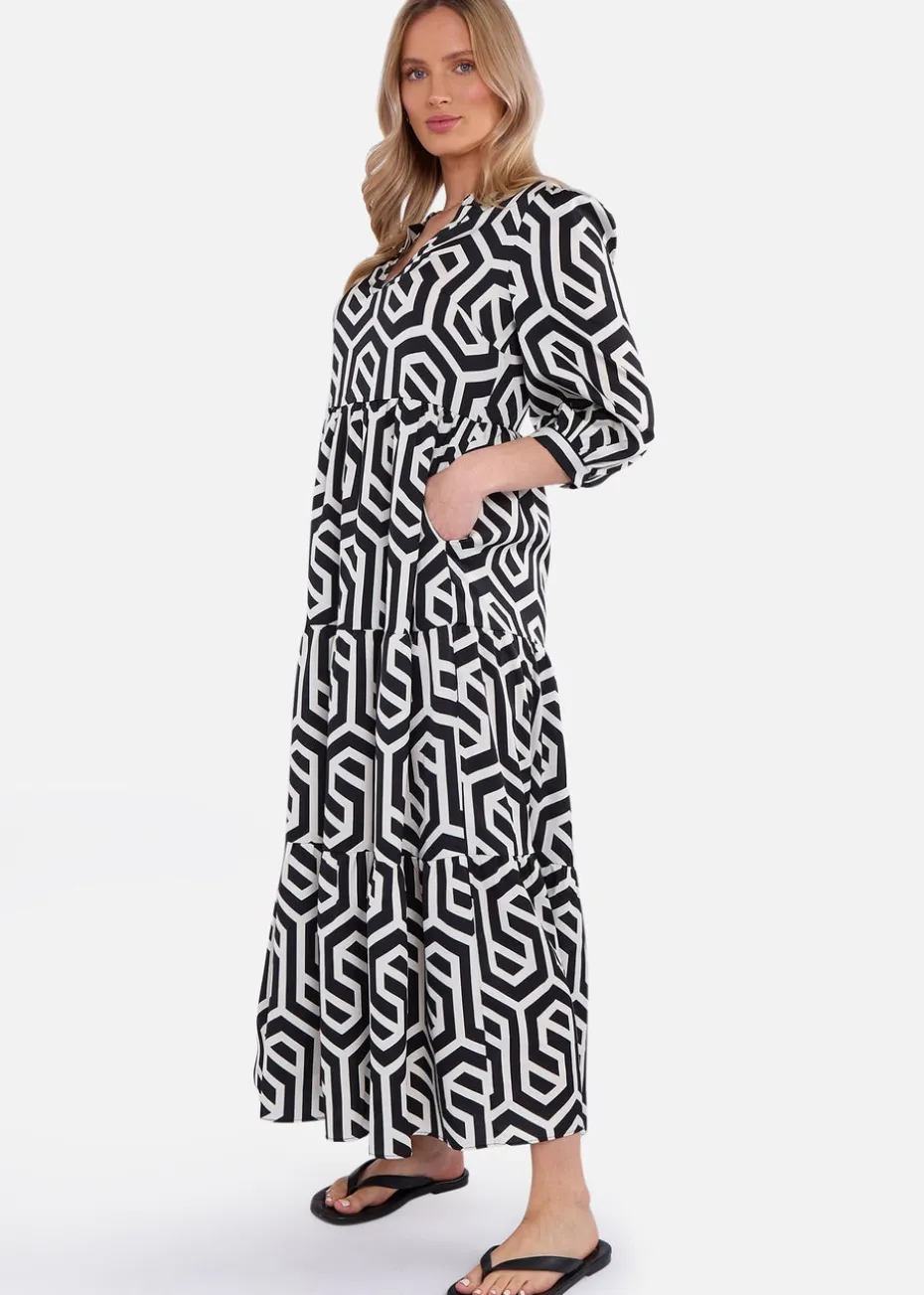 Gini loondon Black Geo Print Smock Maxi Dress