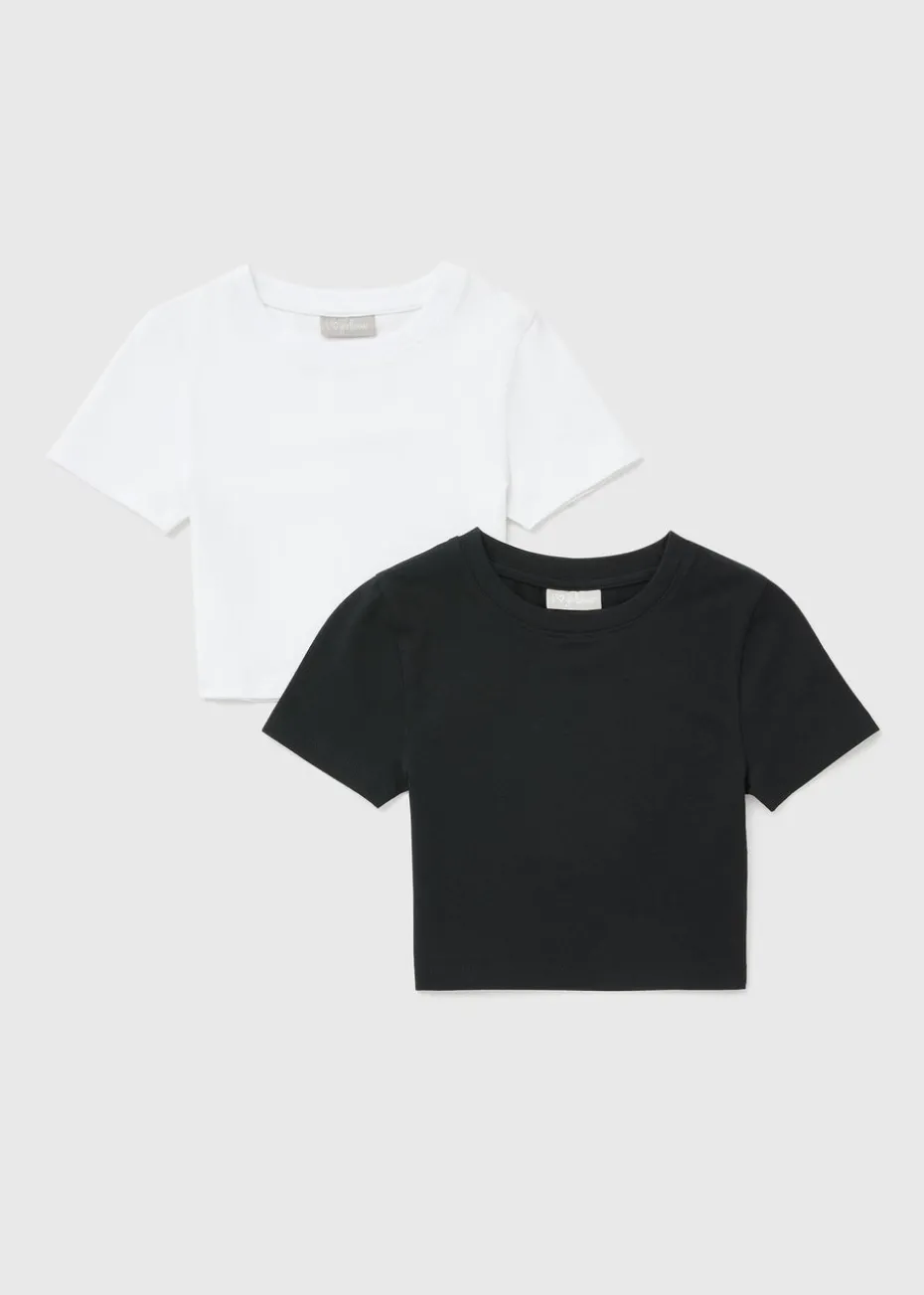 Girls 2 Pack Black & White Mono T-Shirt (7-15yrs)
