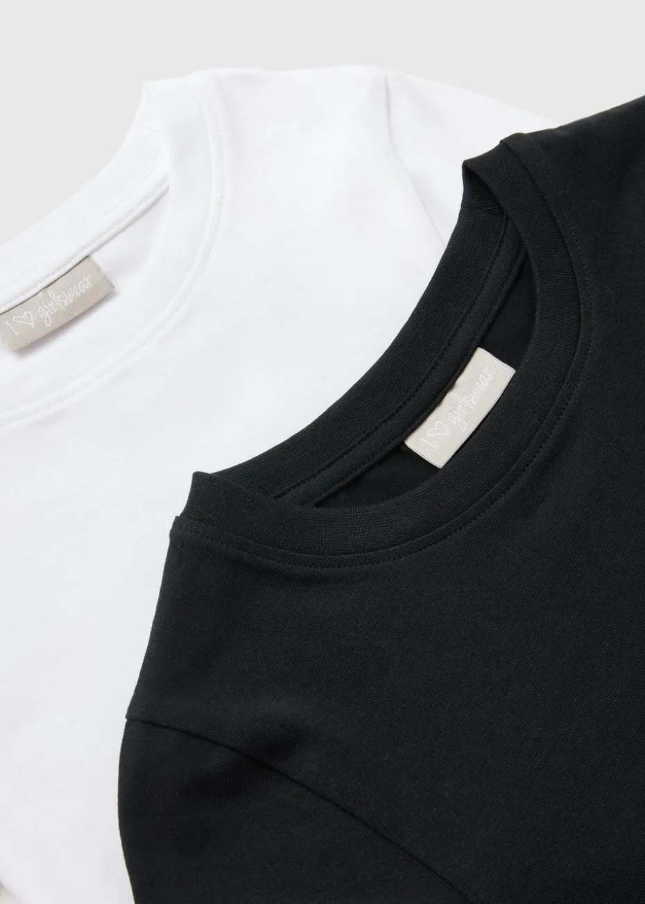 Girls 2 Pack Black & White Mono T-Shirt (7-15yrs)