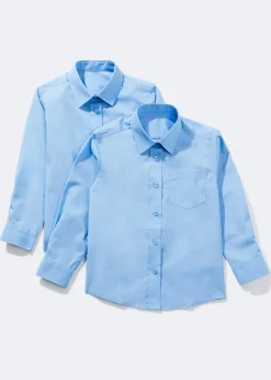 Girls 2 Pack Blue Long Sleeve School Blouses (4-16yrs)