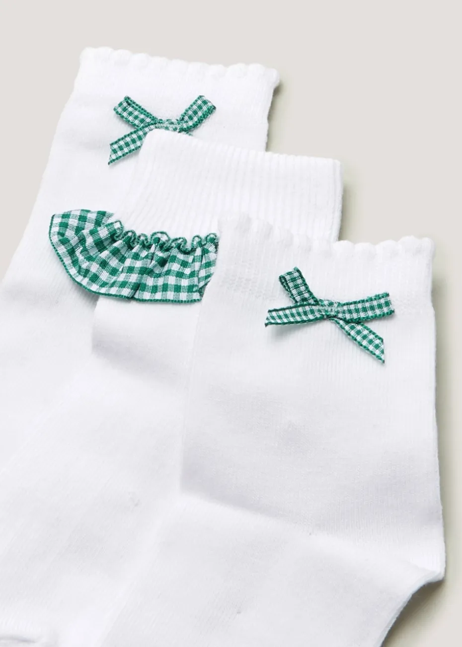 Girls 3 Pack Green Gingham School Socks (Younger 6-Older 5.5)