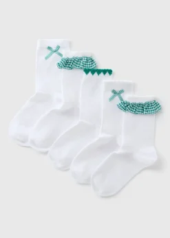 Girls 3 Pack Green Gingham School Socks (Younger 6-Older 6.5)