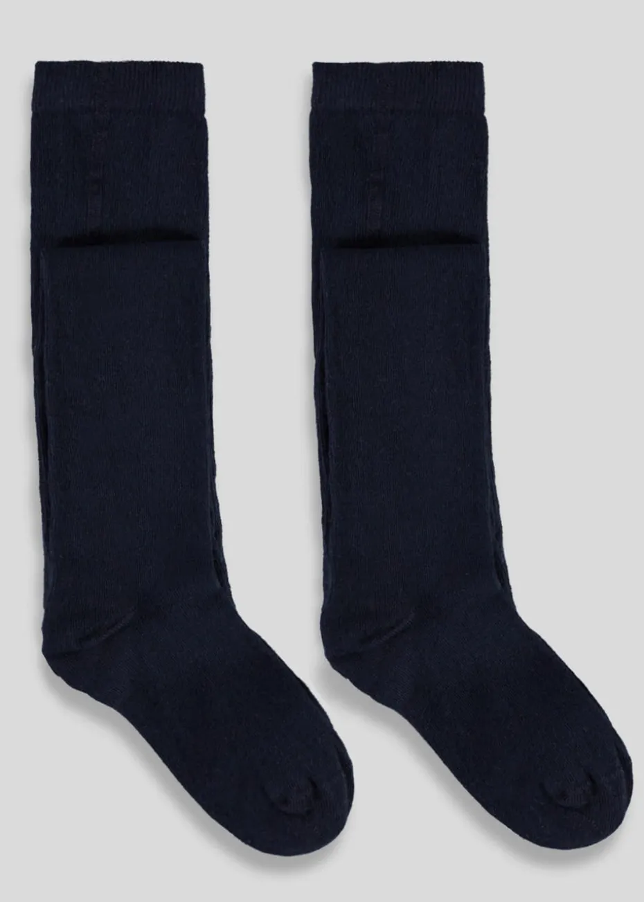 Girls 2 Pack Navy Cotton Tights (2-13yrs)