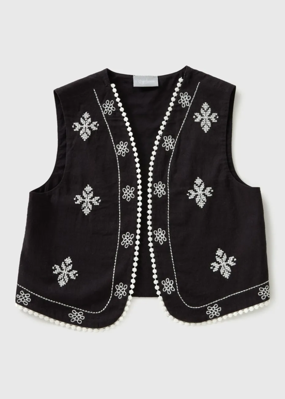 Girls Black Embroidered Waist Coat (7-15yrs)