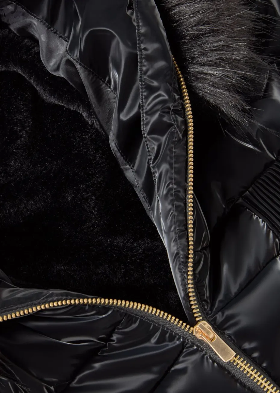 Girls Black Fur Hooded Coat (7-15yrs)