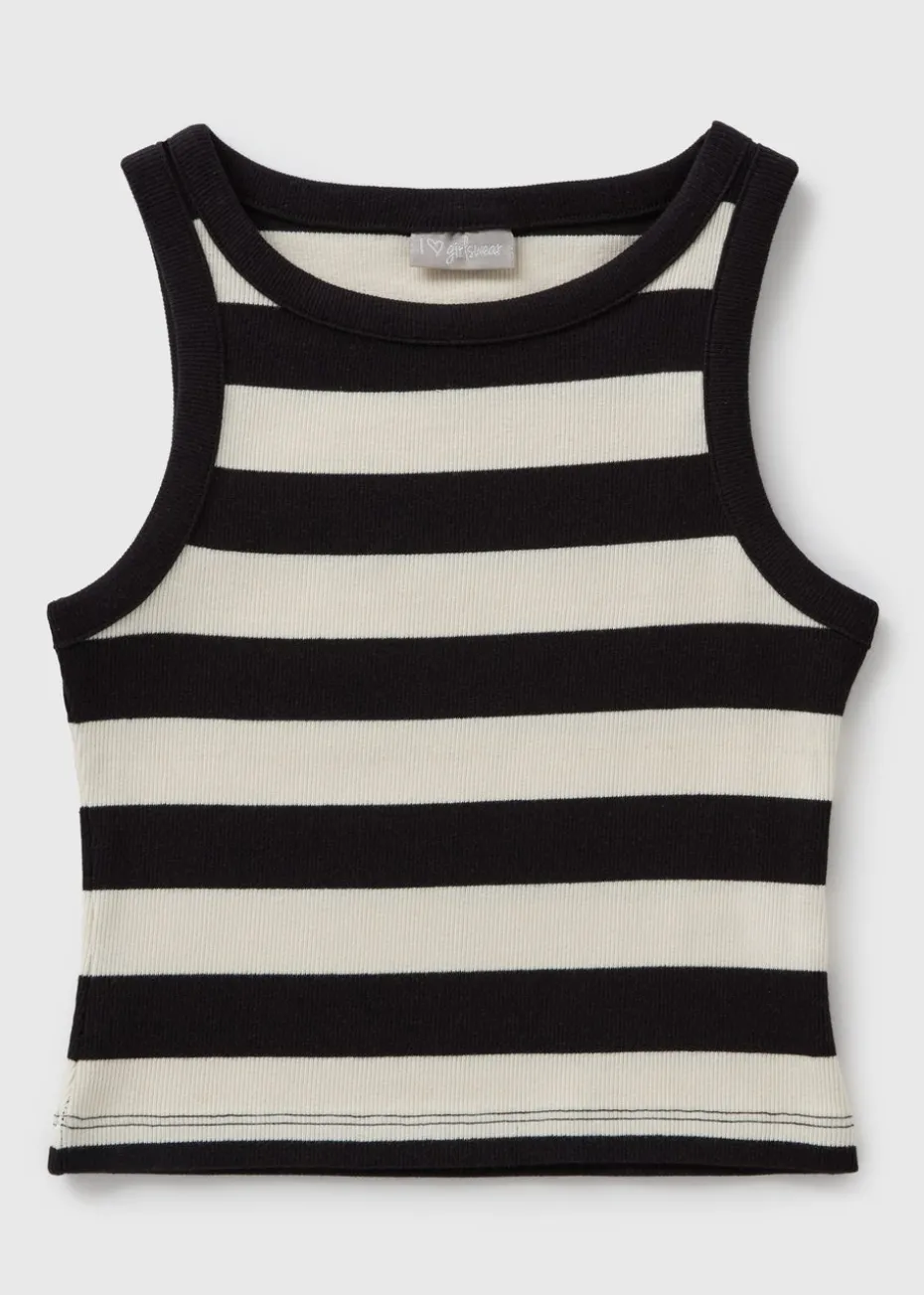Girls Black Monochrome Stripe Vest (7-15yrs)