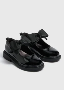 Girls Black Patent Bow School Shoes (Younger 6-12)