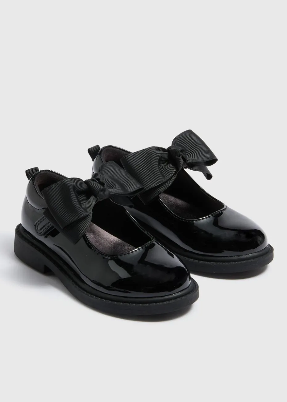 Girls Black Patent Bow School Shoes (Younger 6-12)