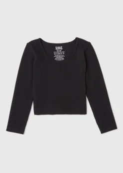 Girls Black Seamless Long Sleeve Top (7-15yrs)