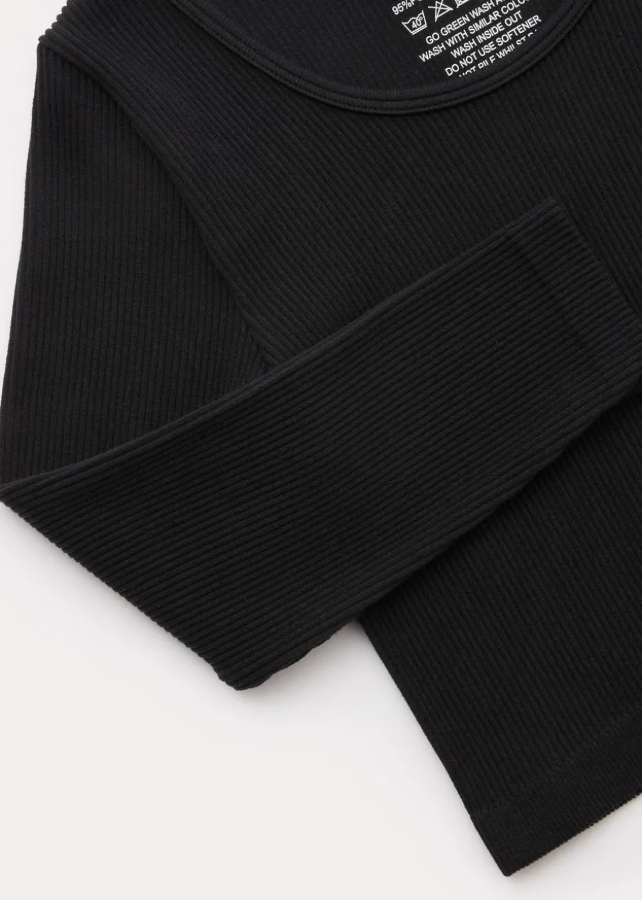 Girls Black Seamless Long Sleeve Top (7-15yrs)