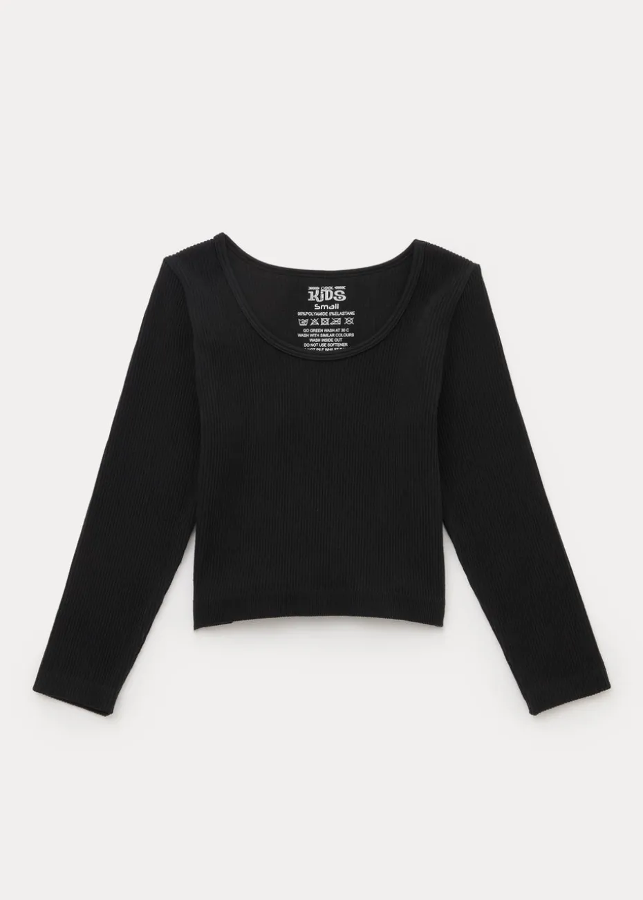 Girls Black Seamless Long Sleeve Top (7-15yrs)
