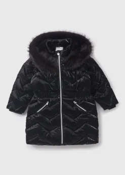 Girls Black Showerproof Quilted Coat (1-7yrs)