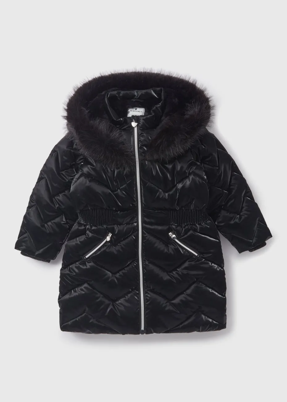 Girls Black Showerproof Quilted Coat (1-7yrs)