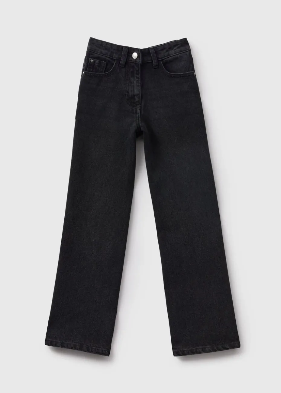 Girls Black Wide Leg Jeans (7-15yrs)