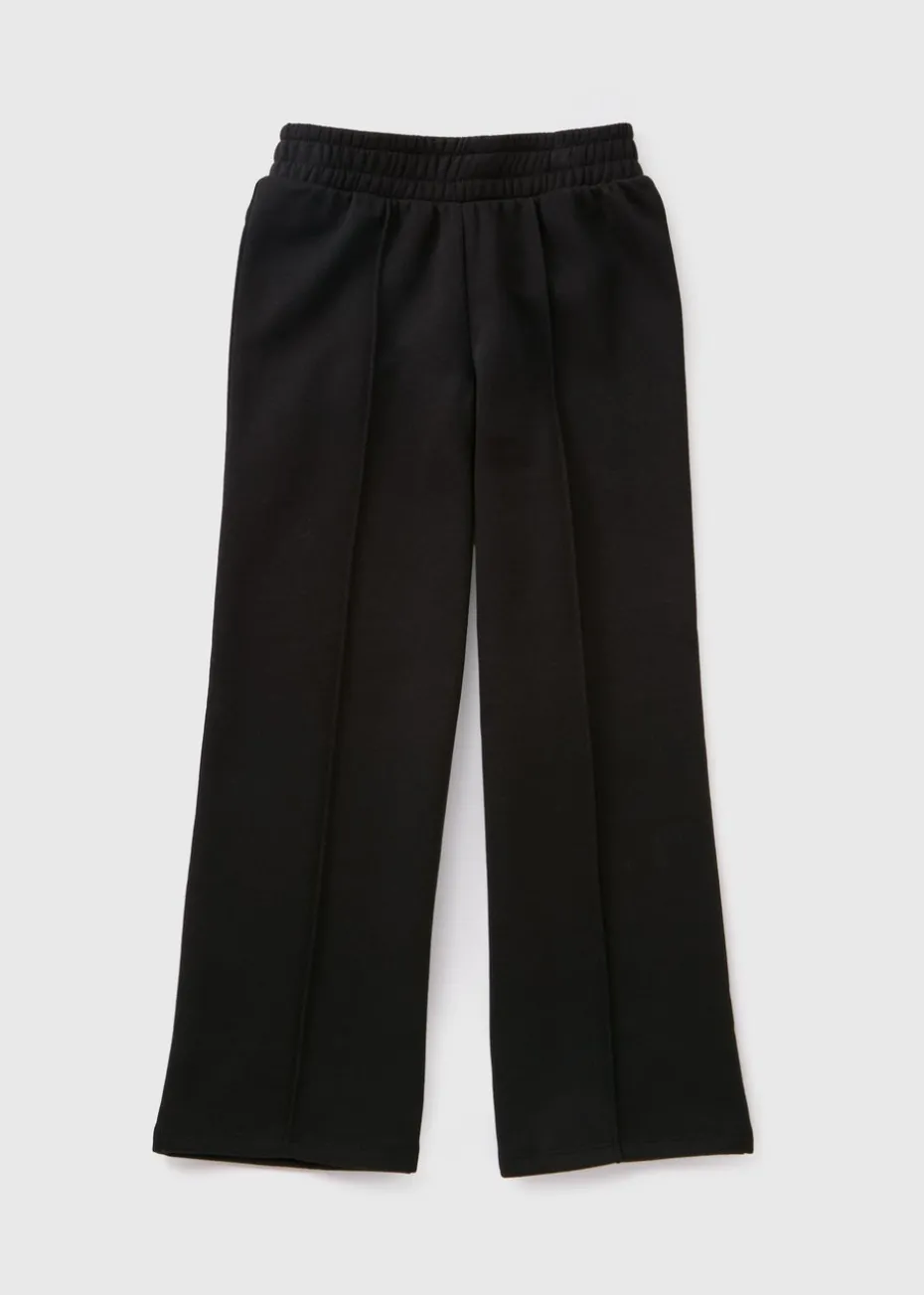 Girls Black Wide Leg Jogging Bottoms (7-15yrs)