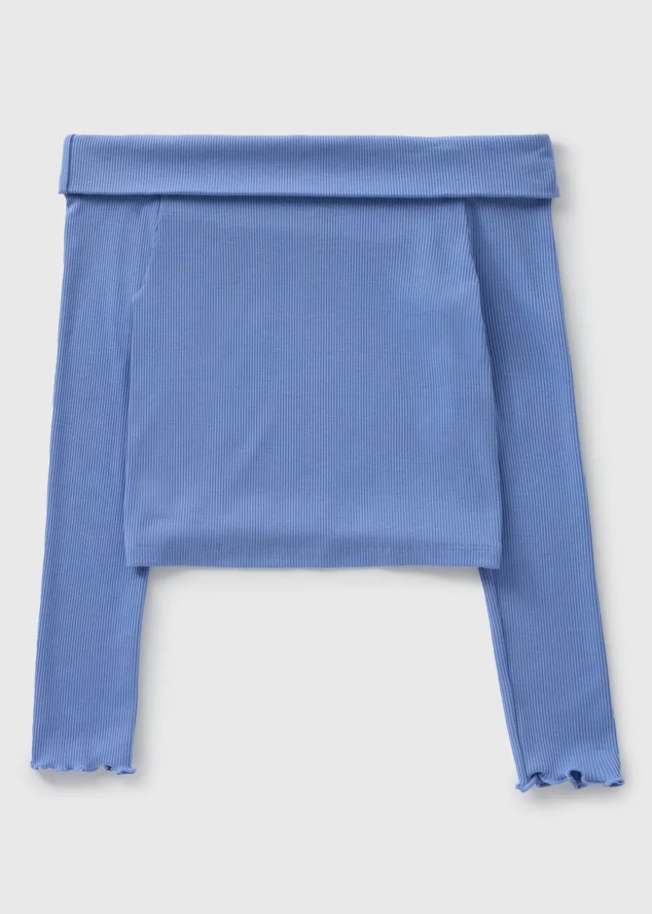 Girls Blue Bardot Long Sleeve Top (7-15yrs)