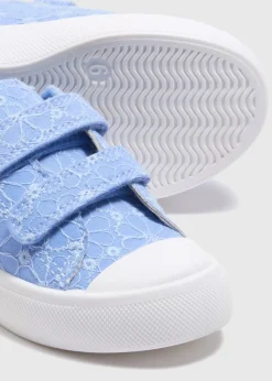 Girls Blue Broderie Trainers (Younger 4-12)