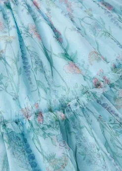 Girls Blue Chiffon Floral Dress (7-15yrs)