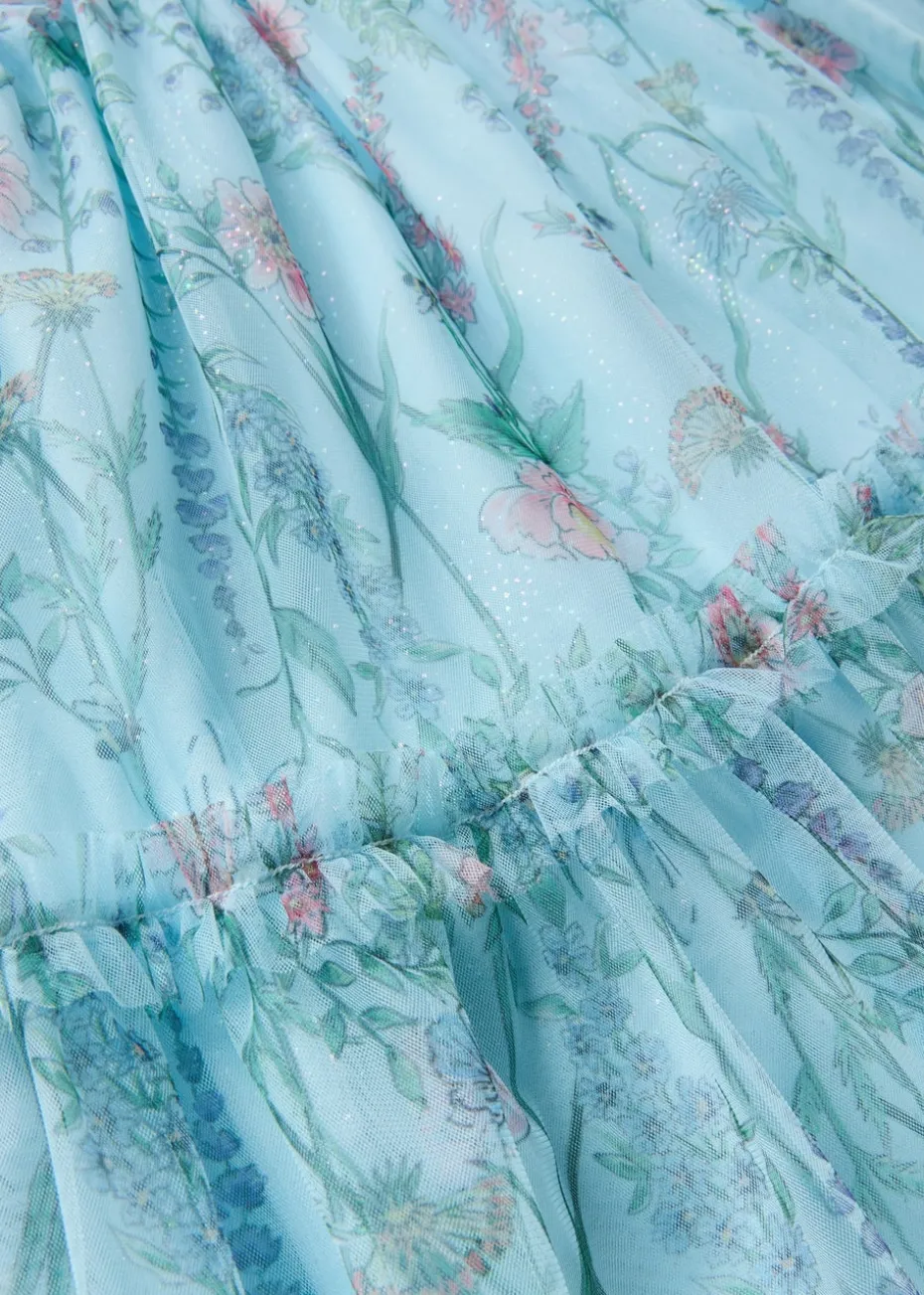 Girls Blue Chiffon Floral Dress (7-15yrs)