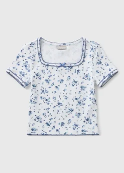 Girls Blue Ditsy Floral T-Shirt (7-15yrs)