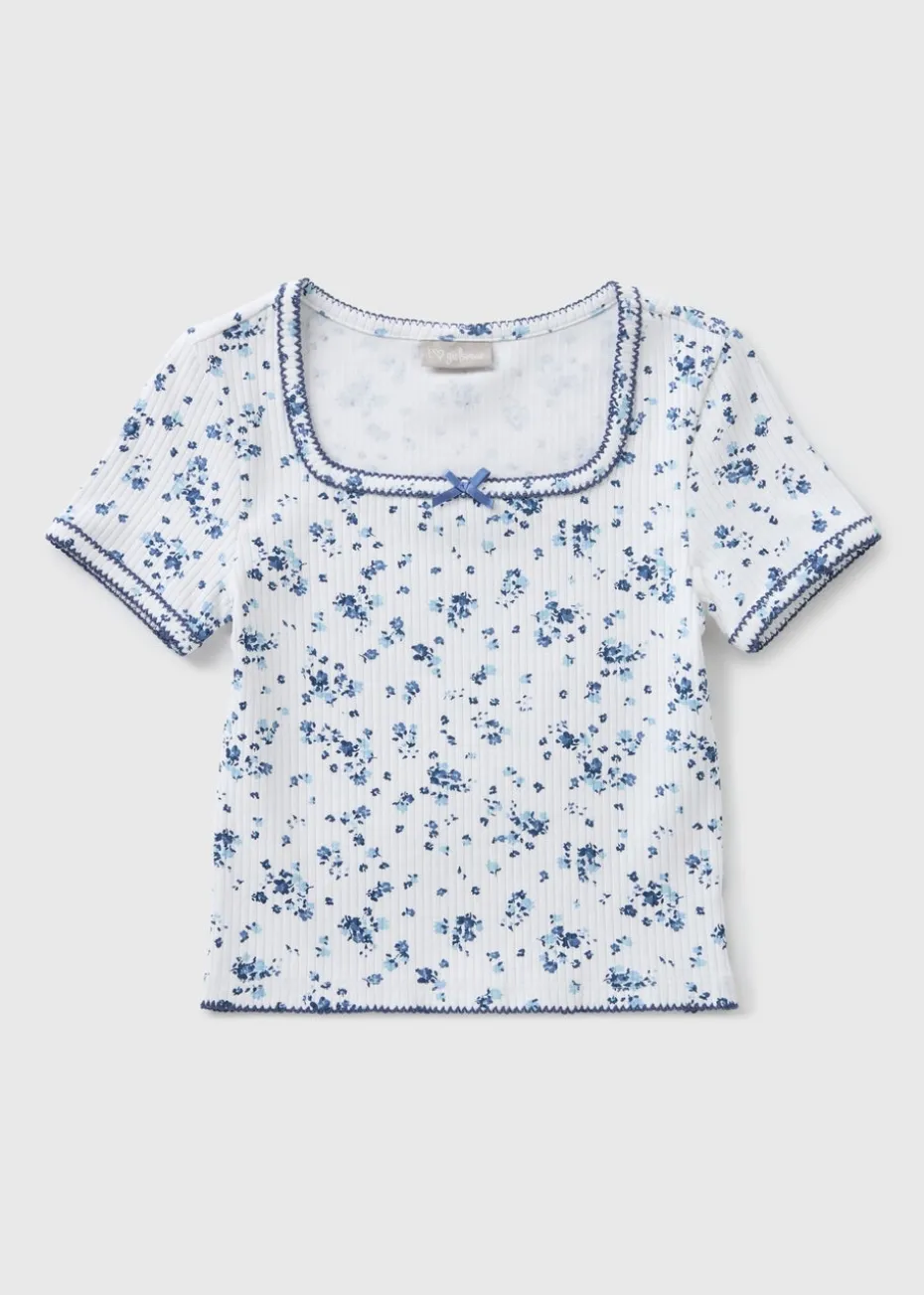 Girls Blue Ditsy Floral T-Shirt (7-15yrs)