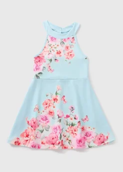 Girls Blue Floral Scuba Dress (7-15yrs)