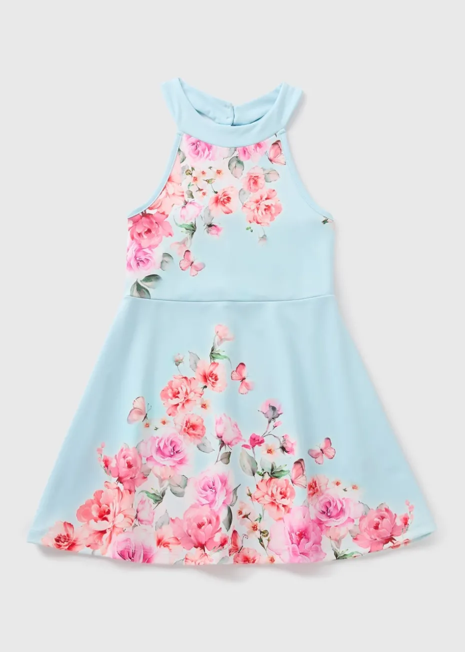Girls Blue Floral Scuba Dress (7-15yrs)