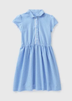 Girls Blue Gingham Easy Dressing Traditional Dress (3-13yrs)
