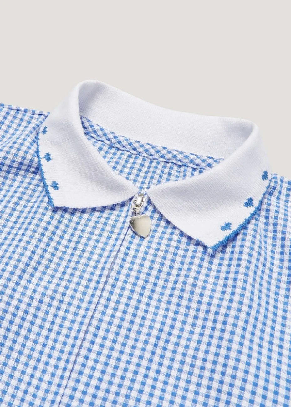 Girls Blue Gingham Knit Collar School Dress (3-14yrs)