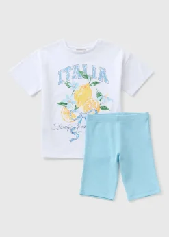 Girls Blue Lemon T-Shirt & Cycle Short Set (7-15yrs)